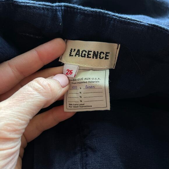 L'AGENCE Hillary Paperbag Shorts Marine Navy Blue Sz 26 Linen High Waisted Chic - Picture 16 of 16